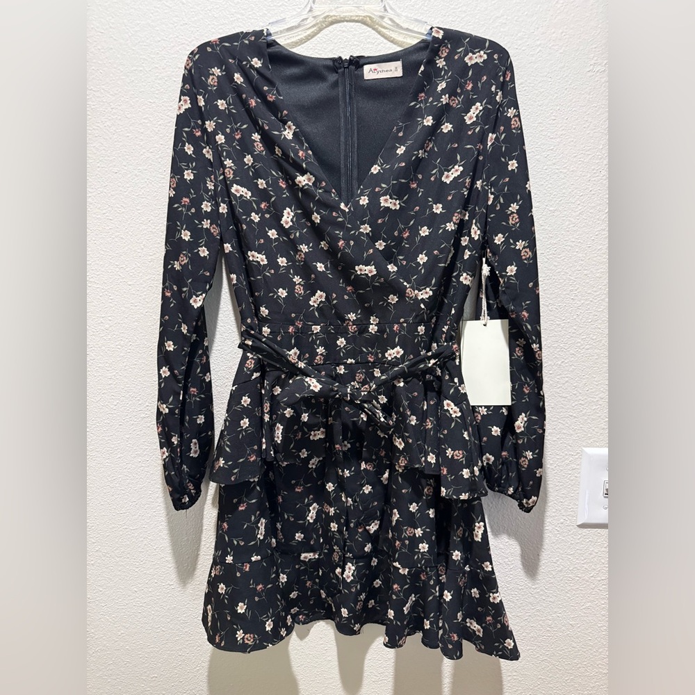 Alythea Black Tie Front Sundress with Bishop Sleeves